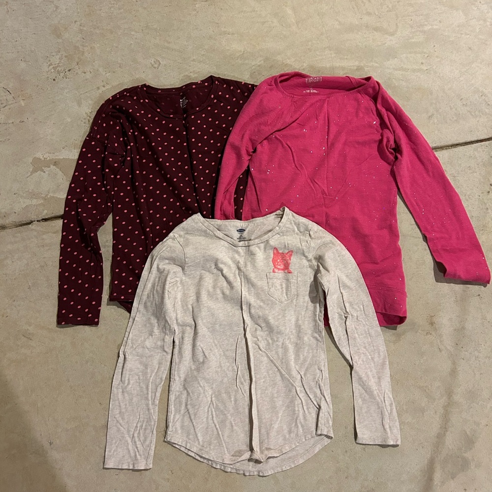 Kids Long Sleeve Shirt Set - Burgundy, Pink, and Beige